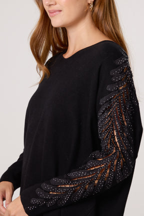 Embellished Cut-Out Sleeve Jumper