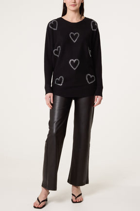 Sequin Heart Fine Knit Jumper