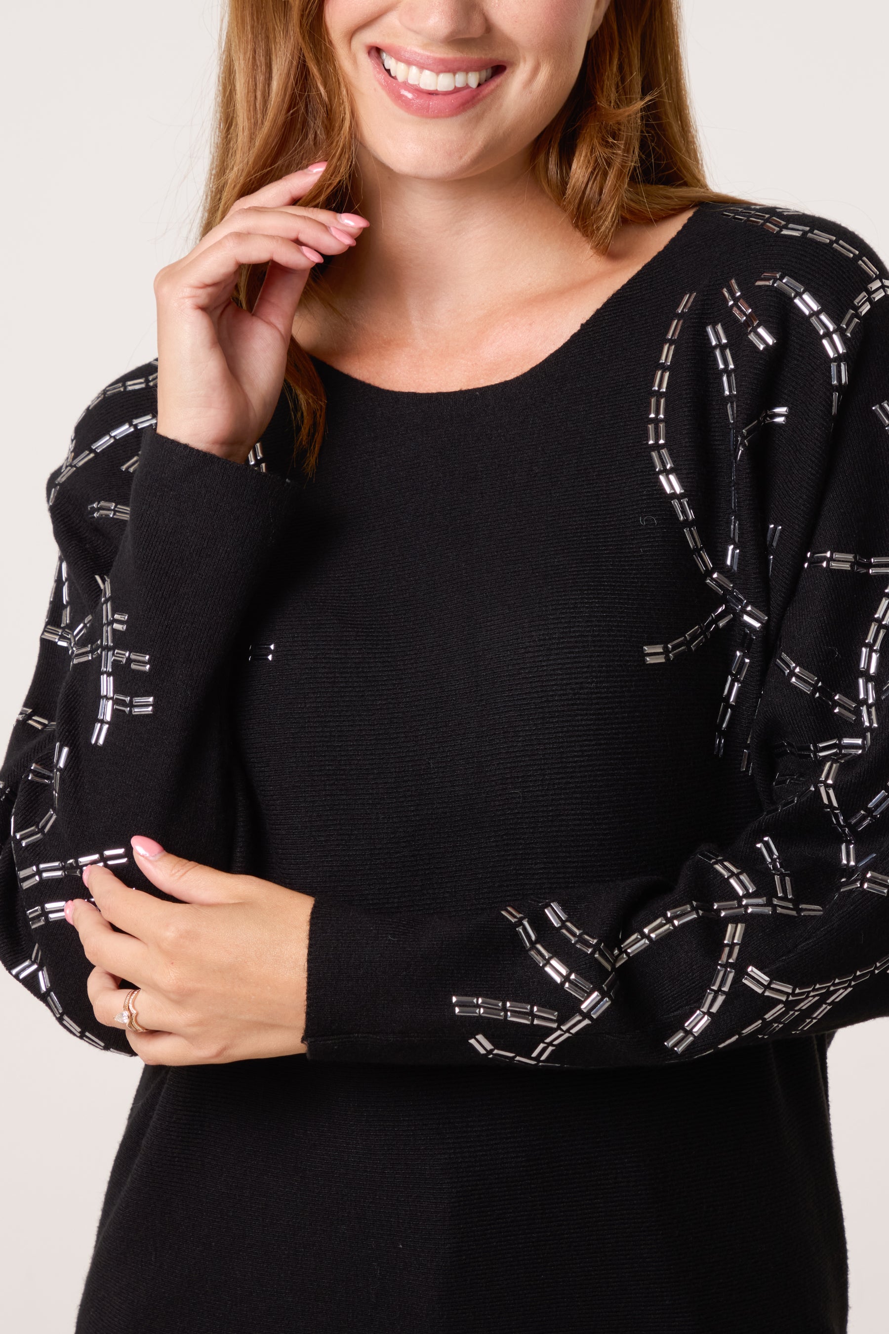 Embellished Shoulder Fine Knit Jumper