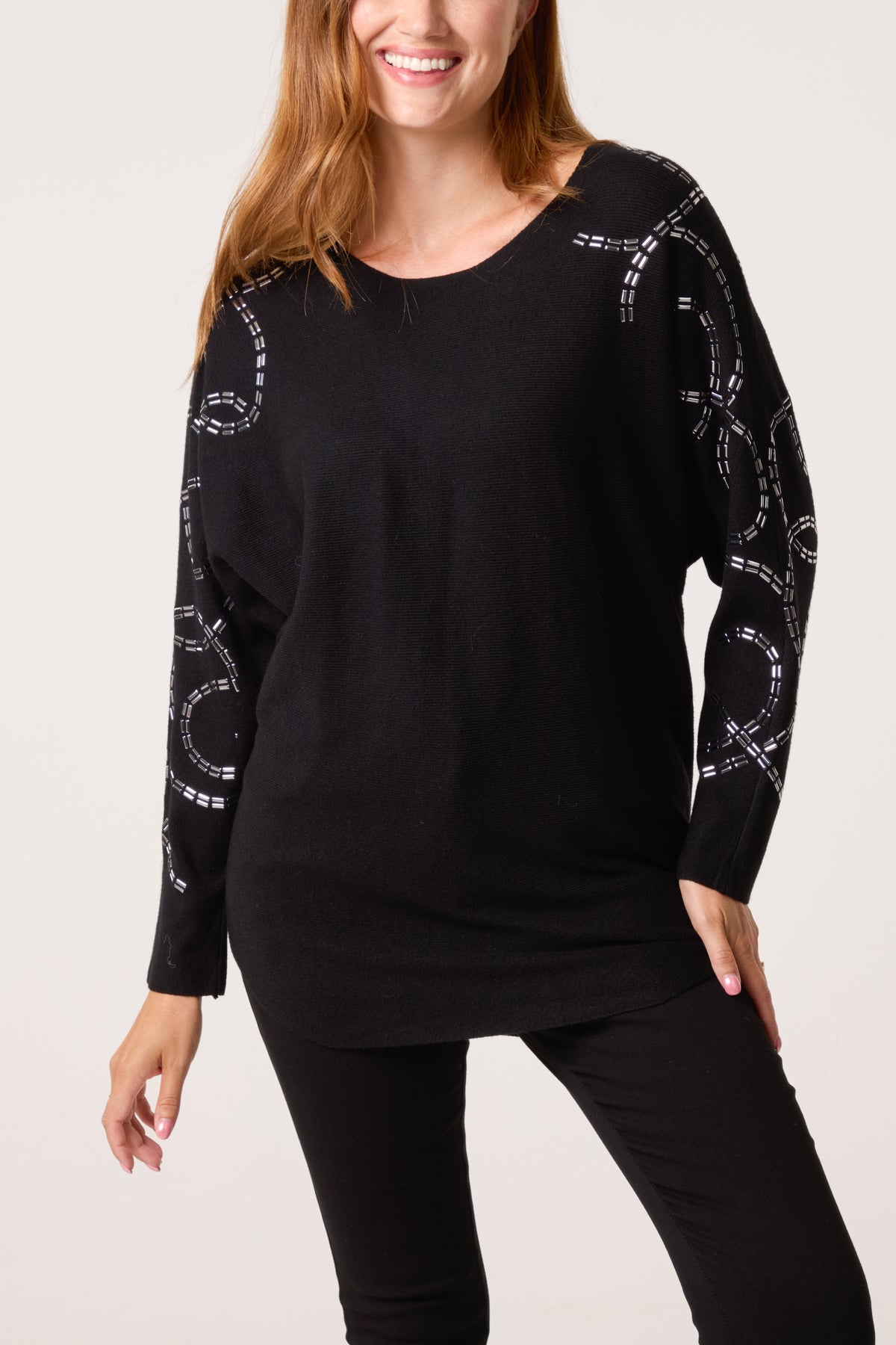 Embellished Shoulder Fine Knit Jumper