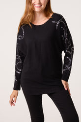 Embellished Shoulder Fine Knit Jumper