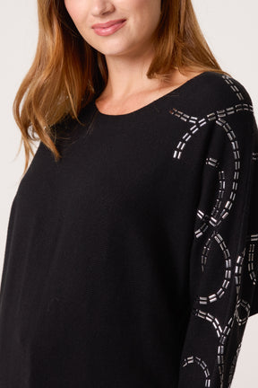 Embellished Shoulder Fine Knit Jumper