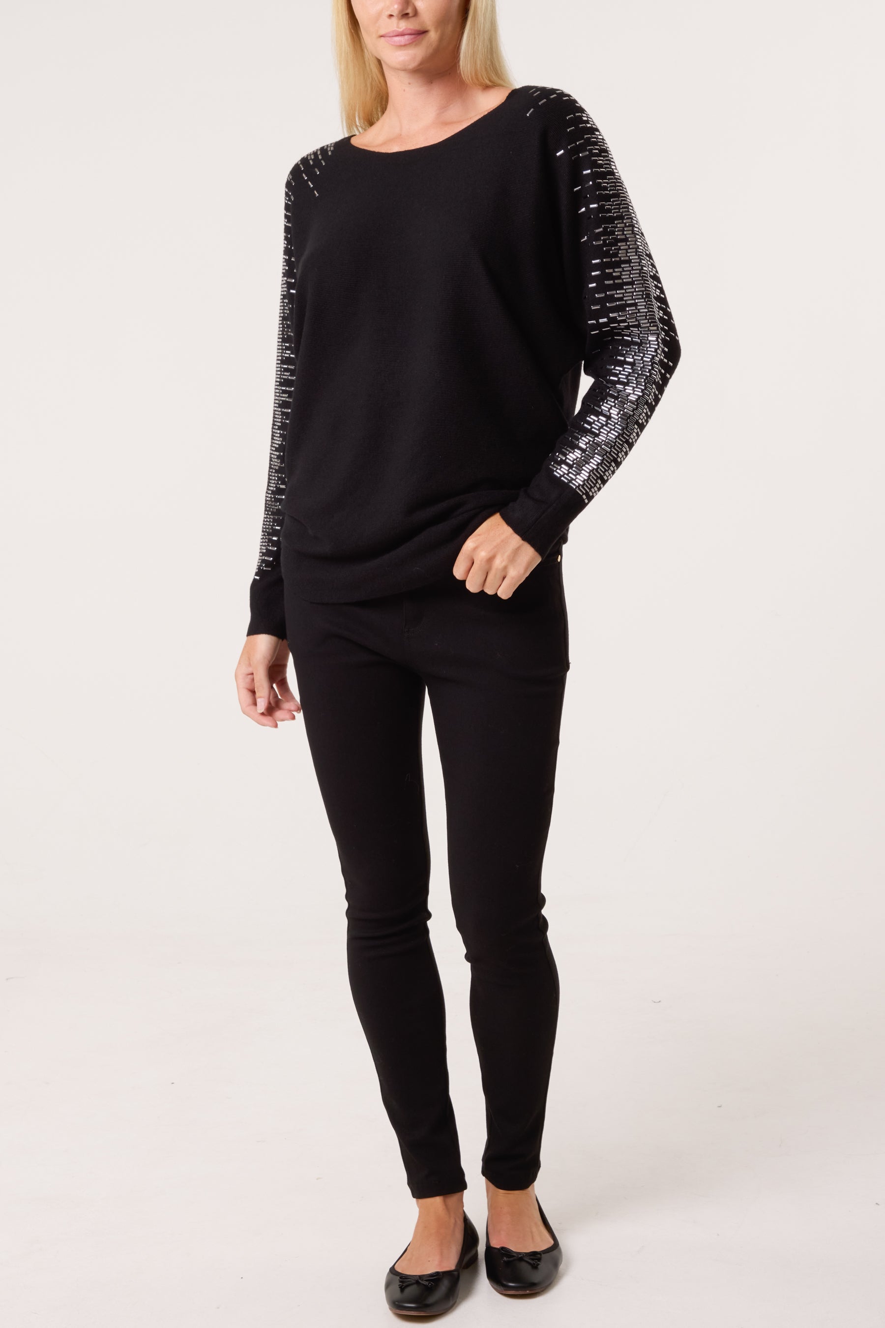 Embellished Shoulder Fine Knit Jumper