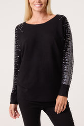 Embellished Shoulder Fine Knit Jumper