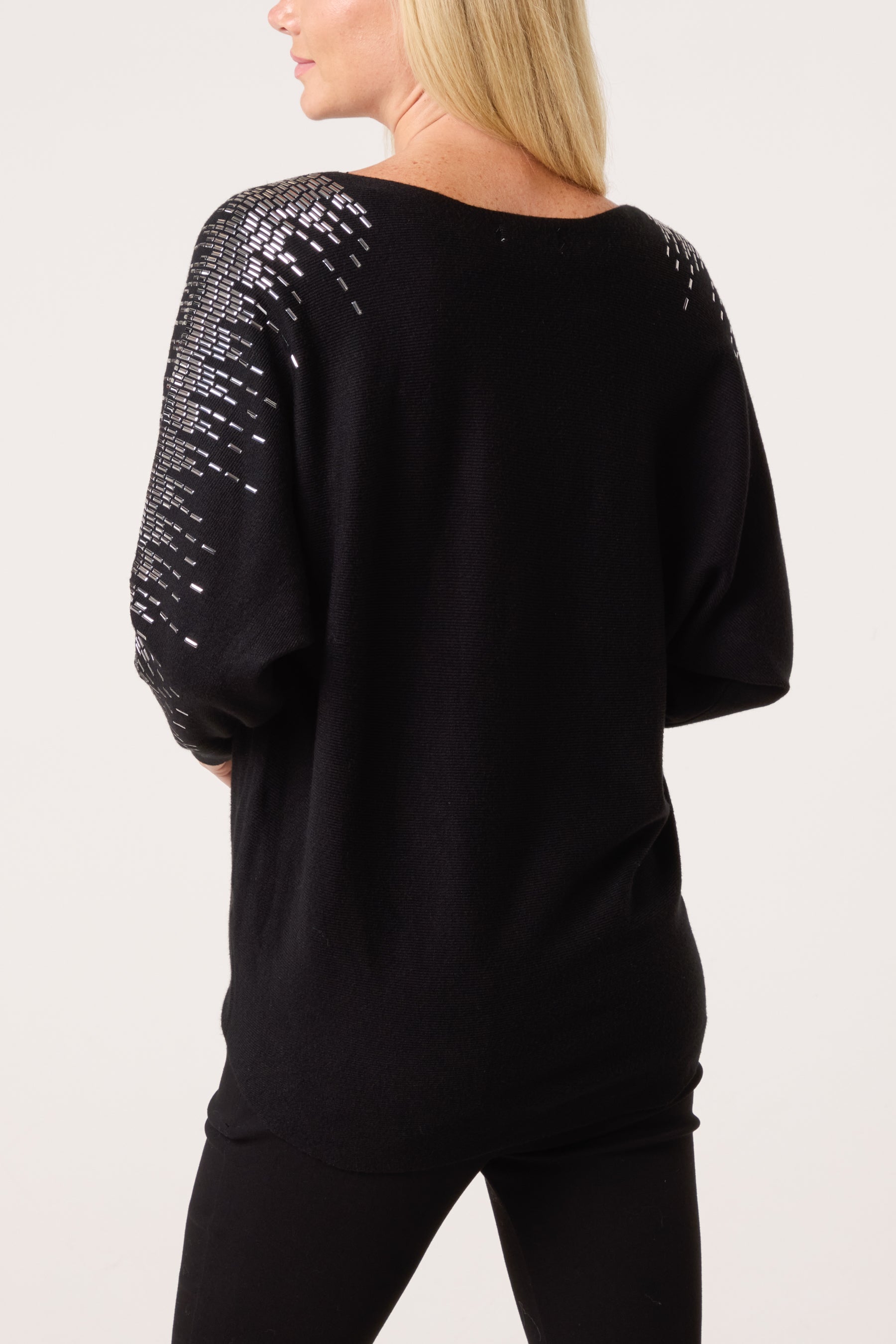 Embellished Shoulder Fine Knit Jumper
