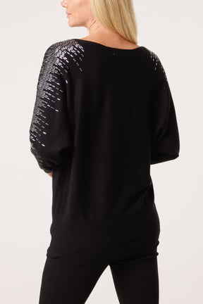 Embellished Shoulder Fine Knit Jumper