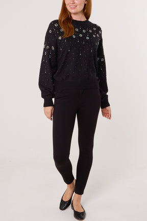 Embellished Flowers Knit Jumper