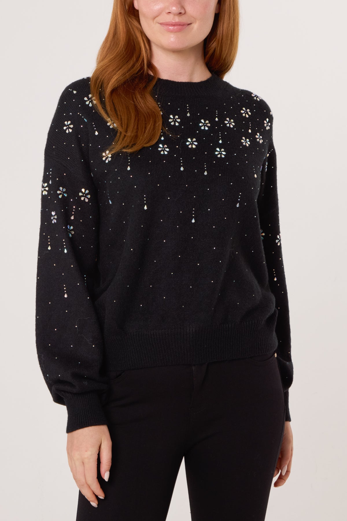 Embellished Flowers Knit Jumper