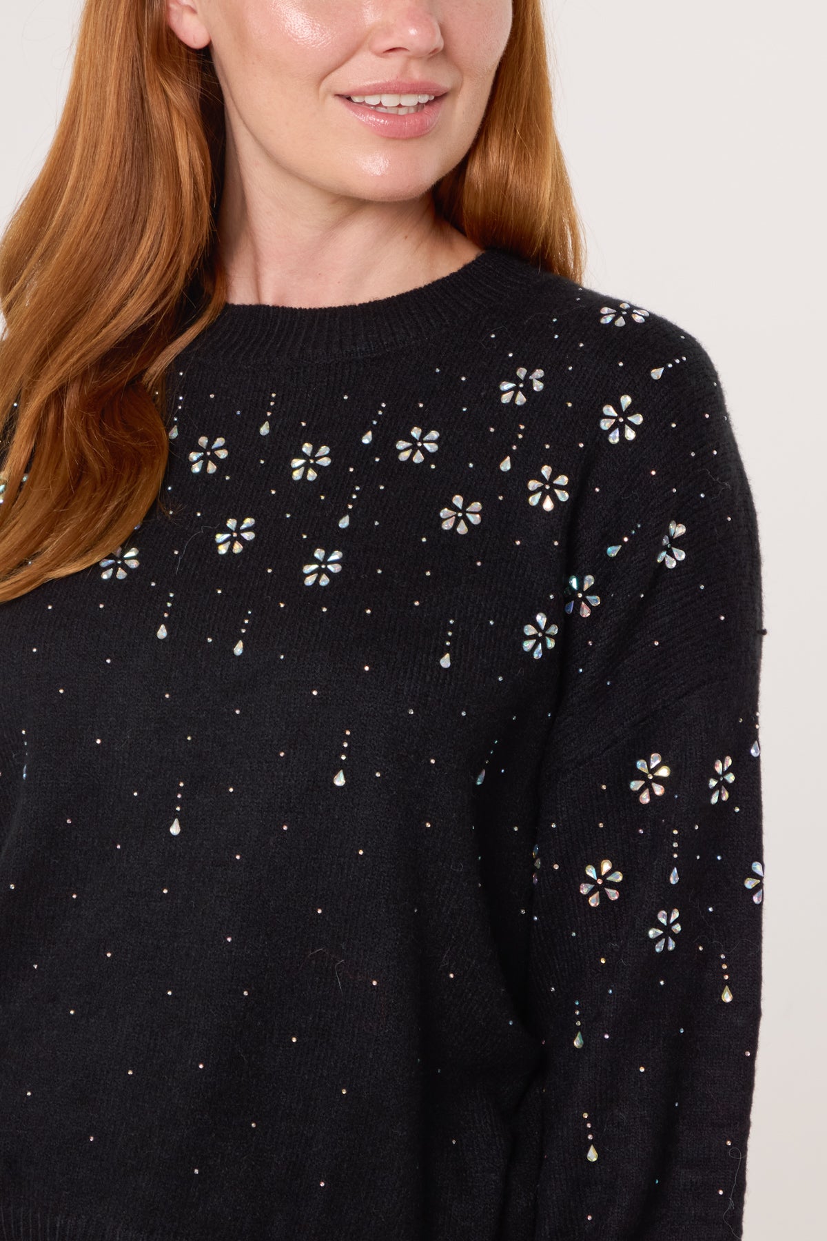 Embellished Flowers Knit Jumper