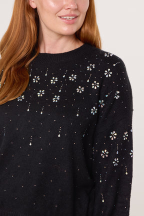 Embellished Flowers Knit Jumper