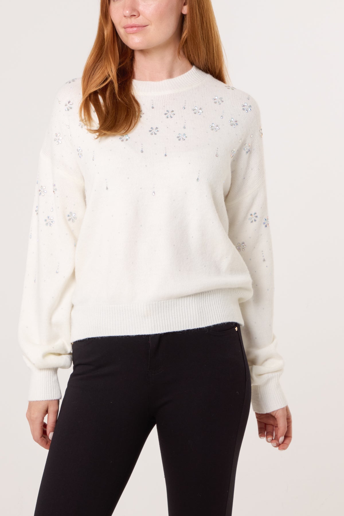 Embellished Flowers Knit Jumper