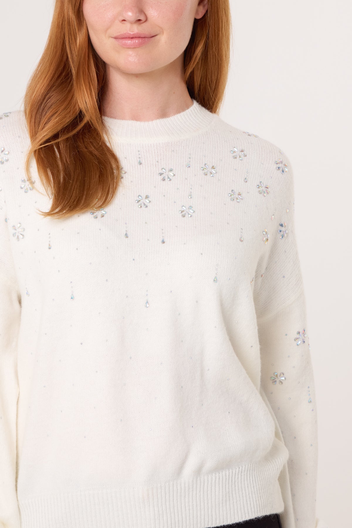 Embellished Flowers Knit Jumper