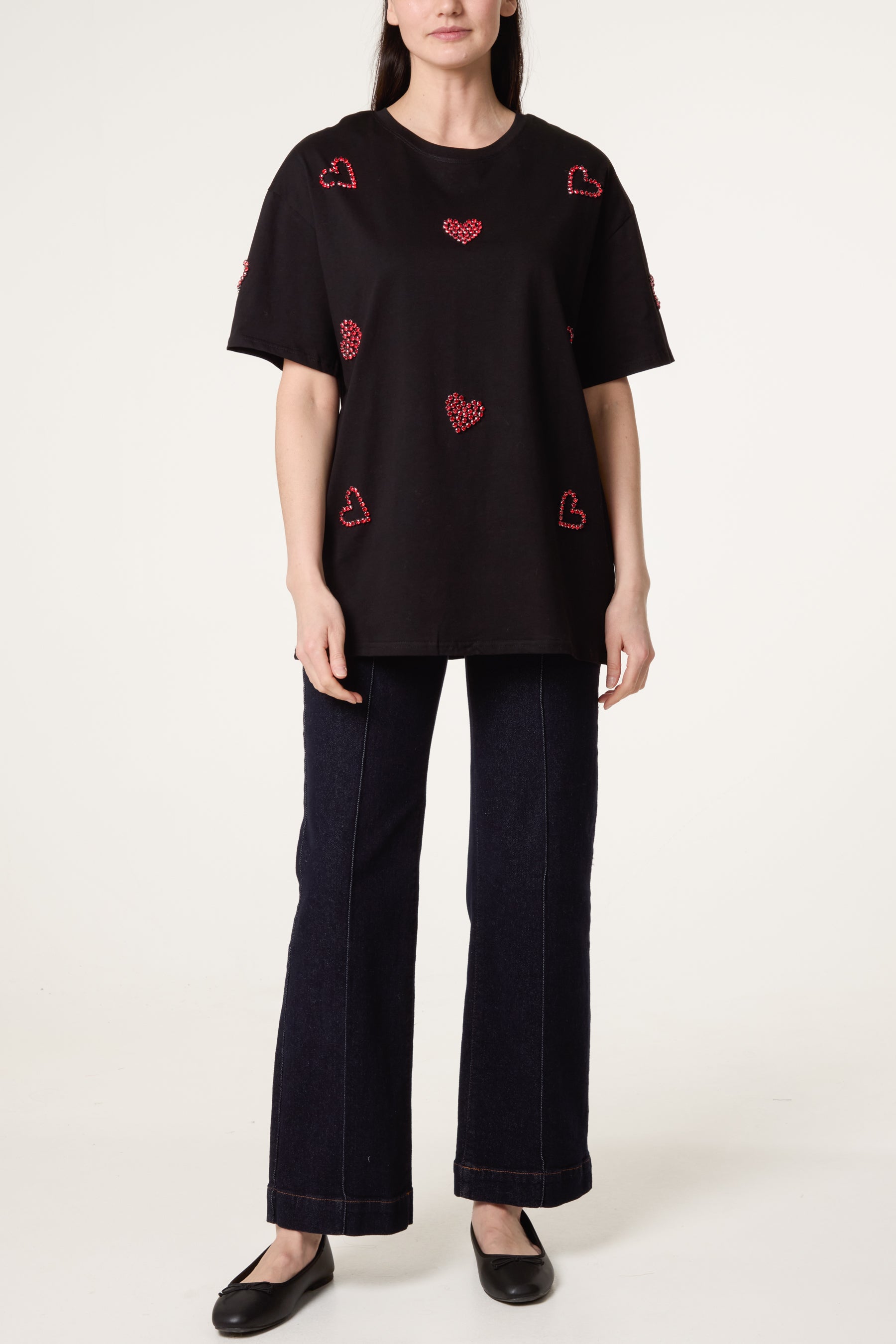 Embellished Hearts Cotton T-Shirt