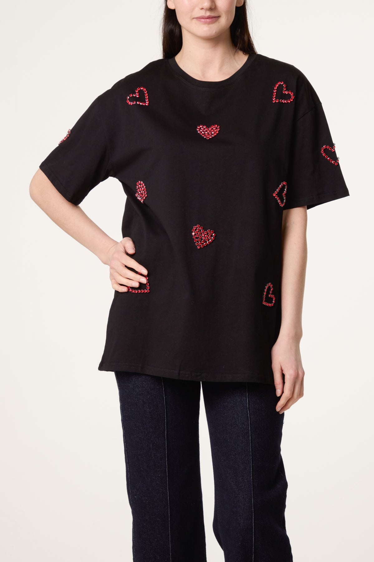 Embellished Hearts Cotton T-Shirt