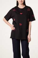 Embellished Hearts Cotton T-Shirt