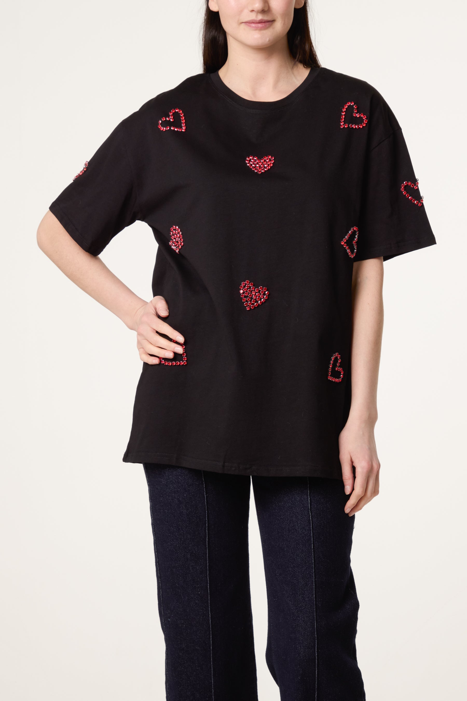 Embellished Hearts Cotton T-Shirt