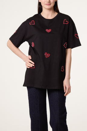 Embellished Hearts Cotton T-Shirt