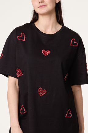 Embellished Hearts Cotton T-Shirt