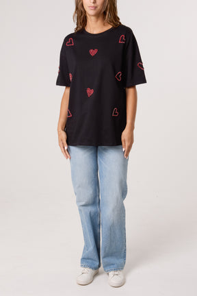 Embellished Hearts Cotton T-Shirt