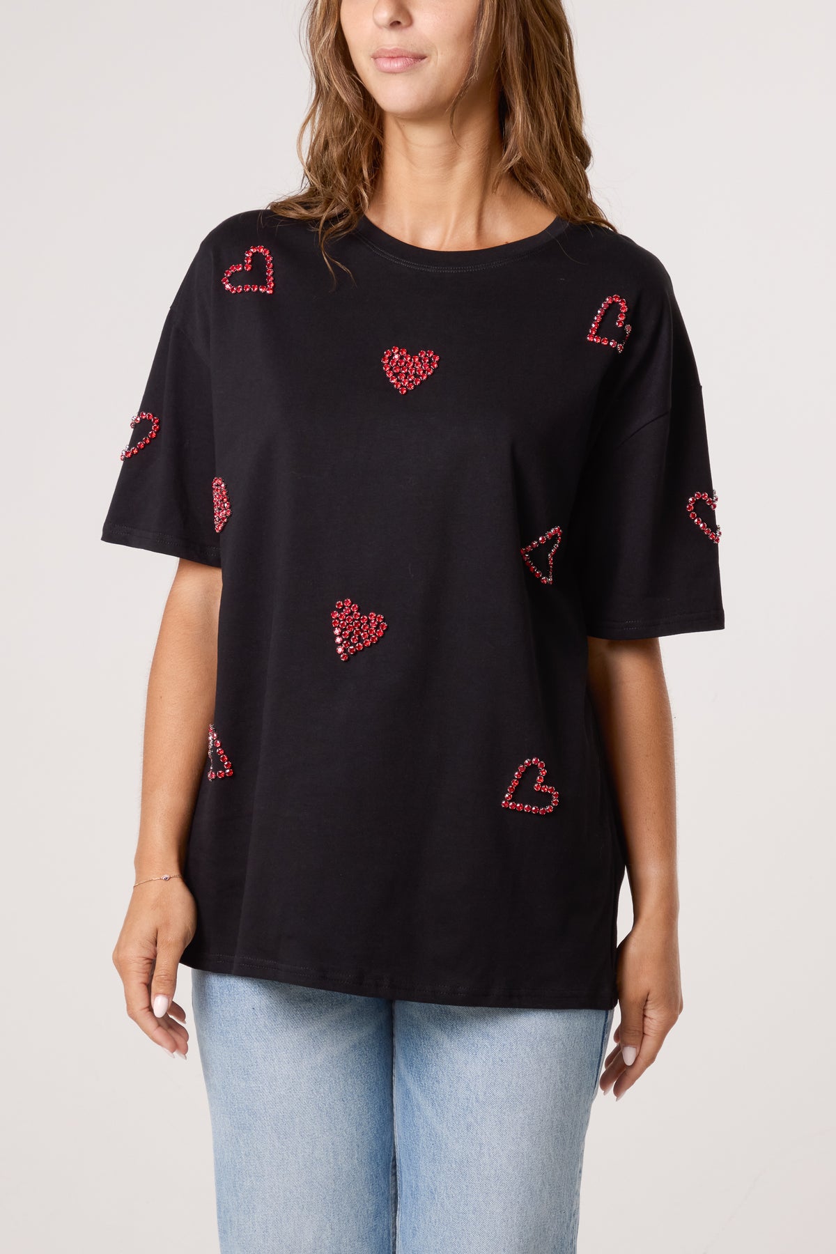 Embellished Hearts Cotton T-Shirt