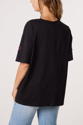 Embellished Hearts Cotton T-Shirt