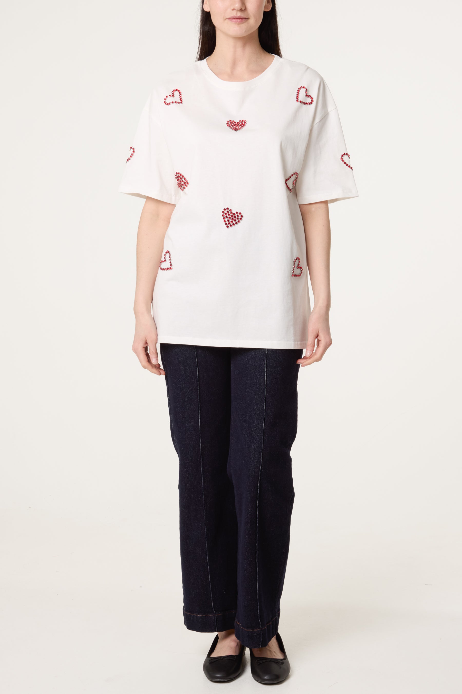 Embellished Hearts Cotton T-Shirt