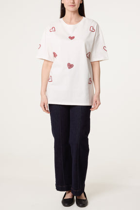 Embellished Hearts Cotton T-Shirt