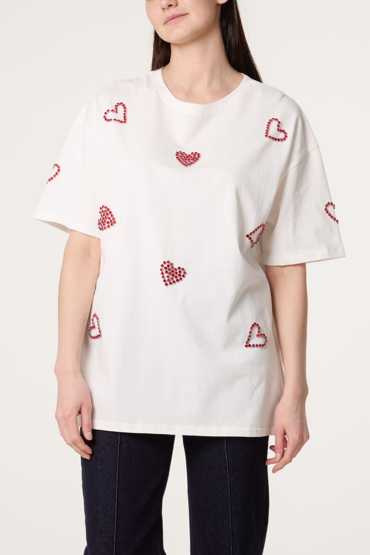 Embellished Hearts Cotton T-Shirt