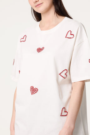 Embellished Hearts Cotton T-Shirt