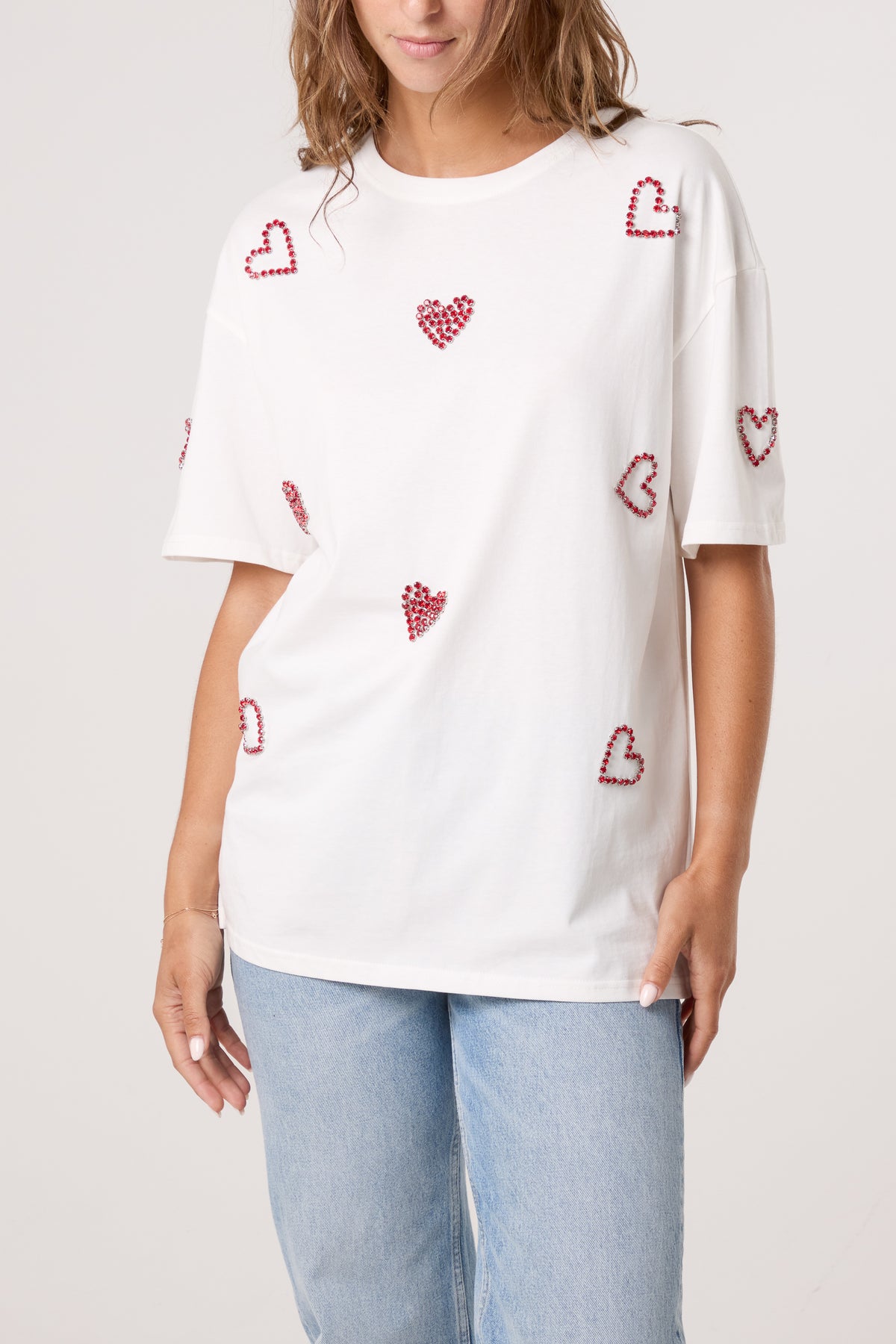 Embellished Hearts Cotton T-Shirt