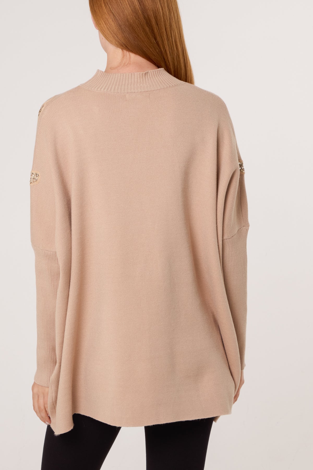 Embellished Leaves High Neck & Batwing Jumper