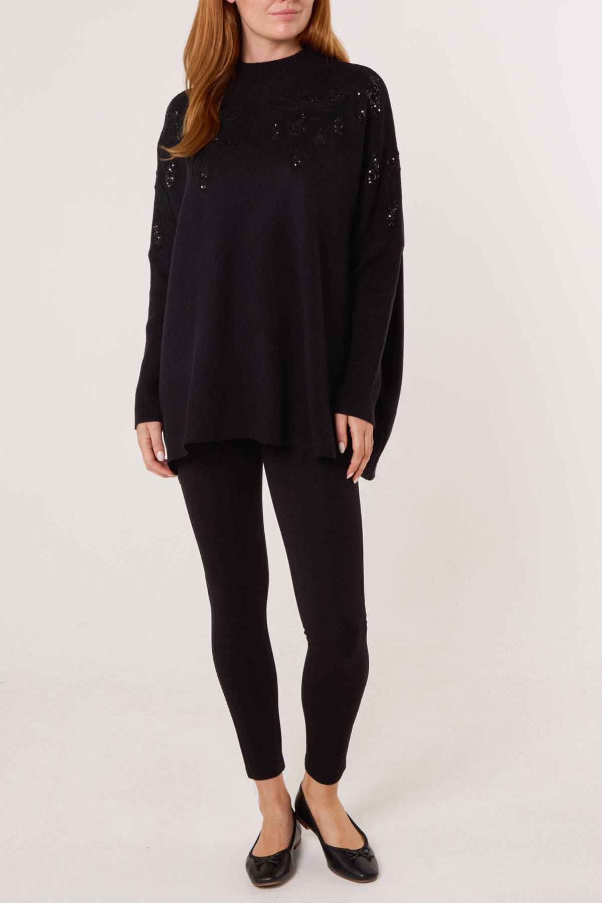 Embellished Leaves High Neck & Batwing Jumper
