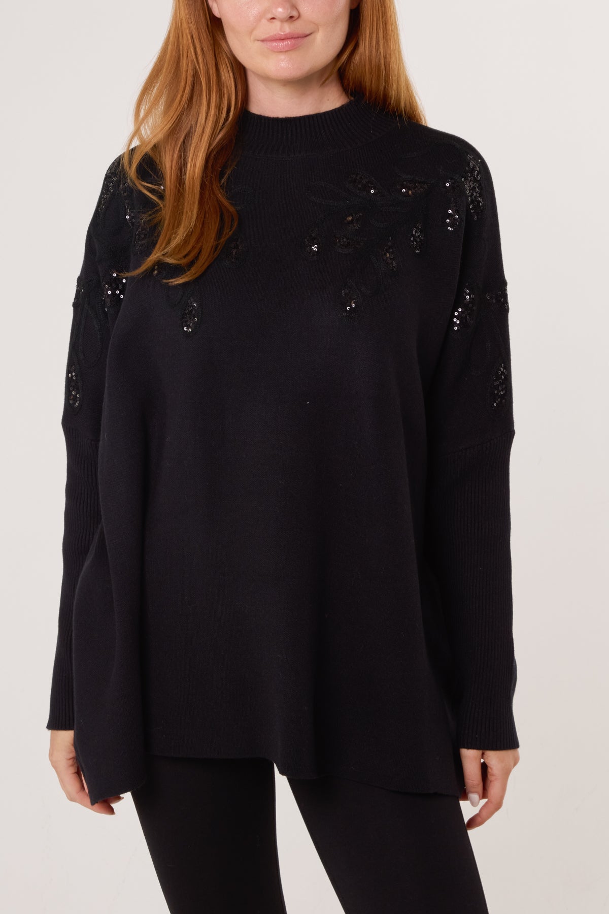 Embellished Leaves High Neck & Batwing Jumper