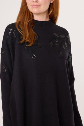 Embellished Leaves High Neck & Batwing Jumper