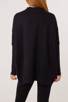 Embellished Leaves High Neck & Batwing Jumper