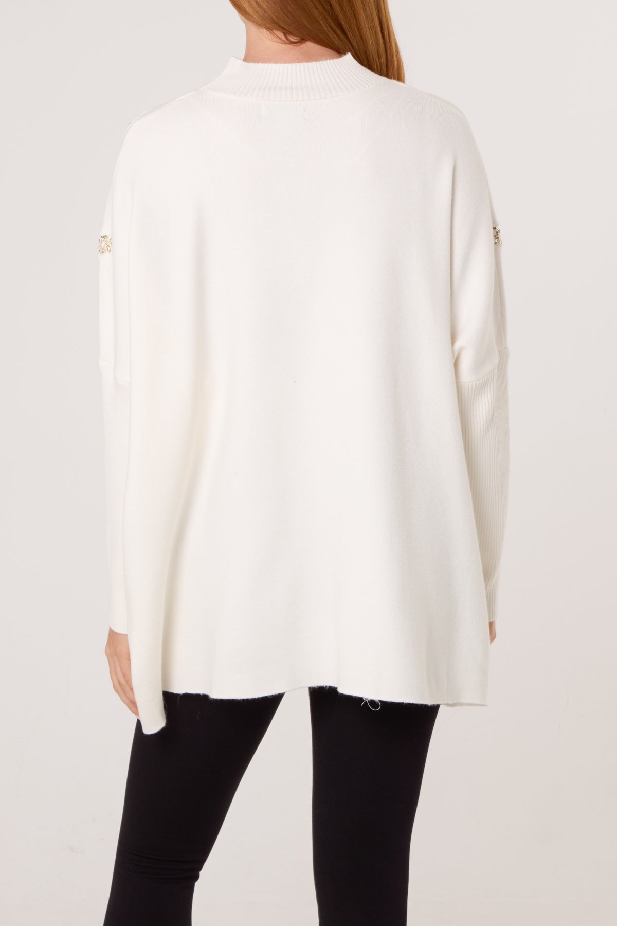 Embellished Leaves High Neck & Batwing Jumper