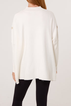 Embellished Leaves High Neck & Batwing Jumper