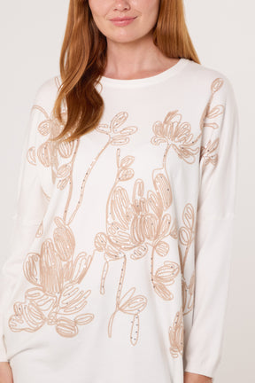 Sequin & Flower Embroidered Knit Jumper