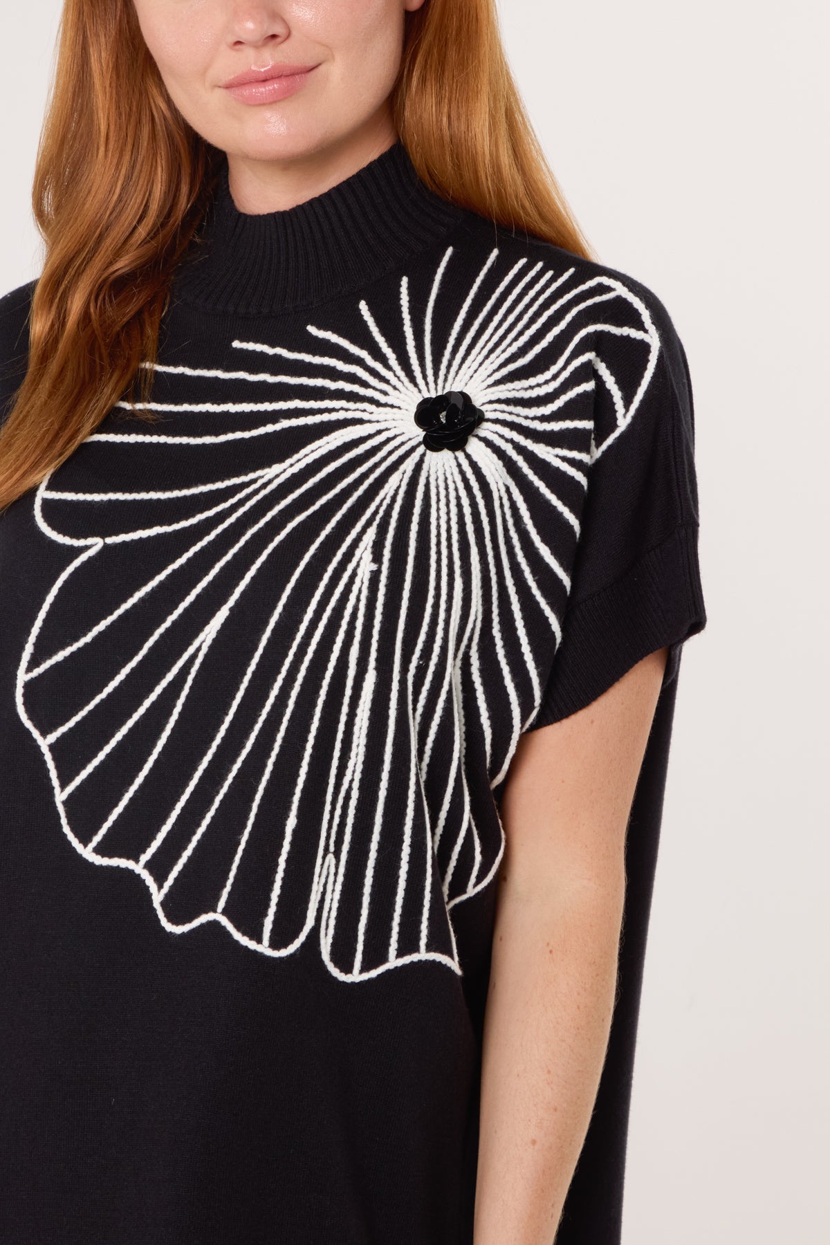 Embroidered Flower High Neck Knit Dress