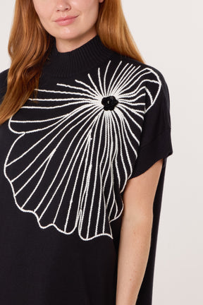 Embroidered Flower High Neck Knit Dress