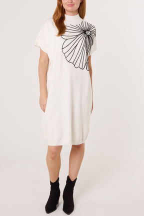 Embroidered Flower High Neck Knit Dress