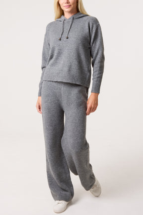 Knitted Hoodie & Wide Leg Trouser Set