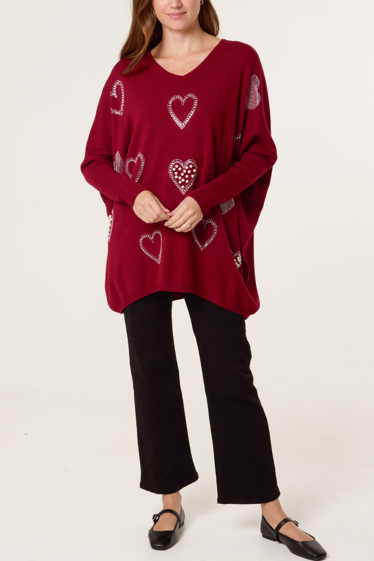 Diamante Heart Batwing Jumper