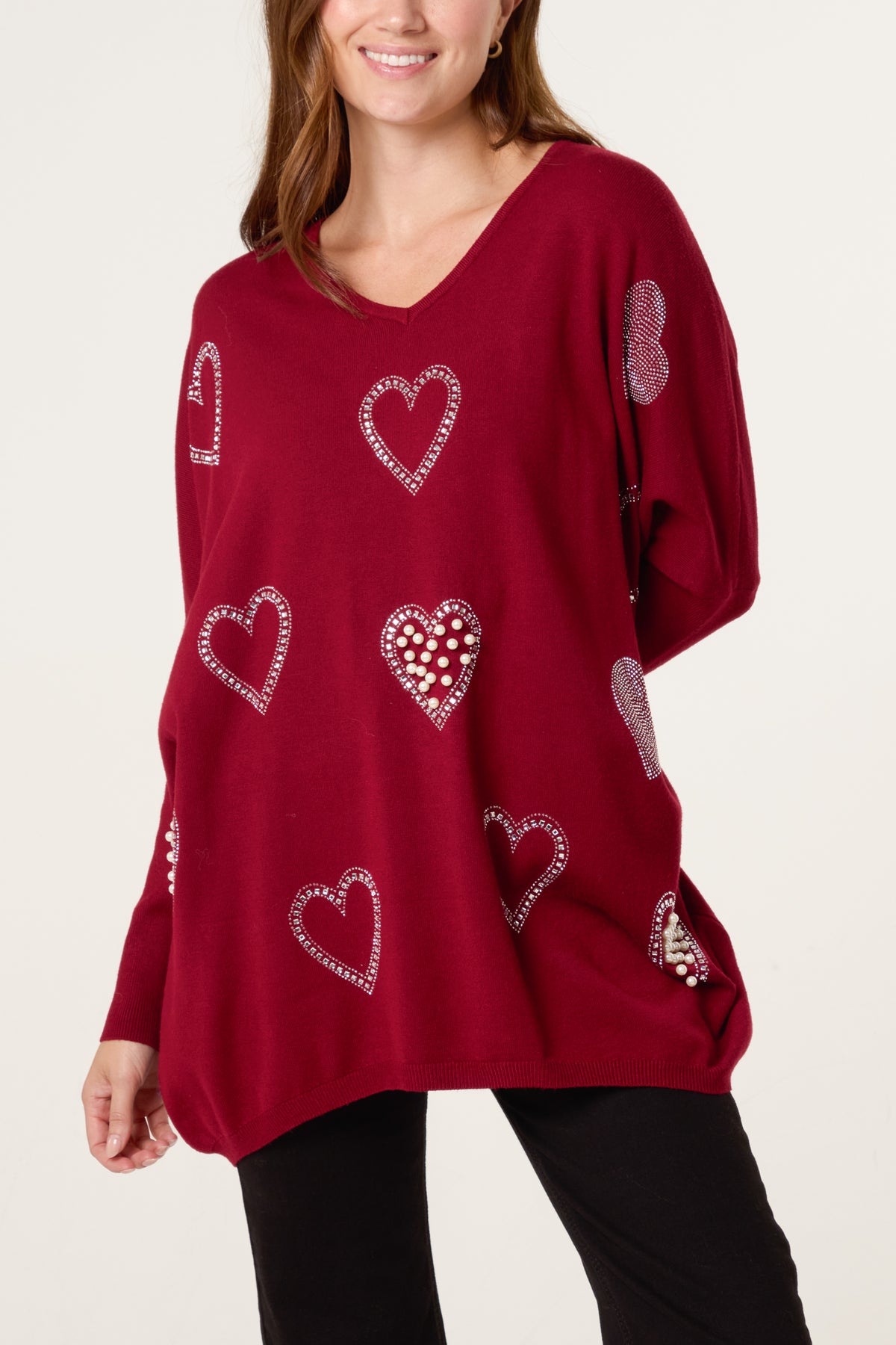 Diamante Heart Batwing Jumper