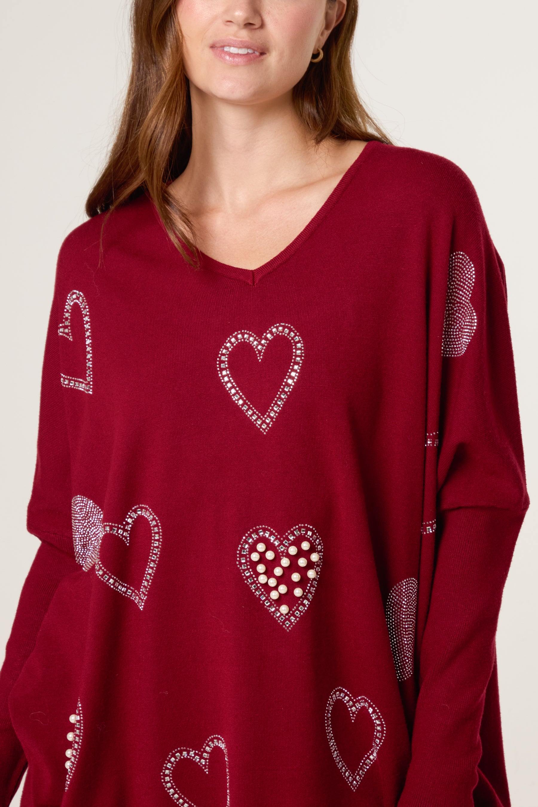 Diamante Heart Batwing Jumper