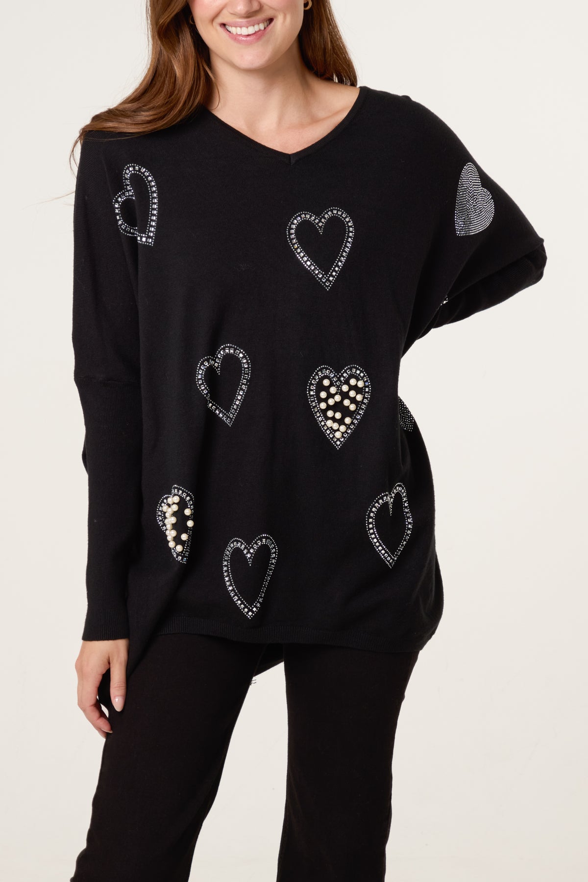 Diamante Heart Batwing Jumper