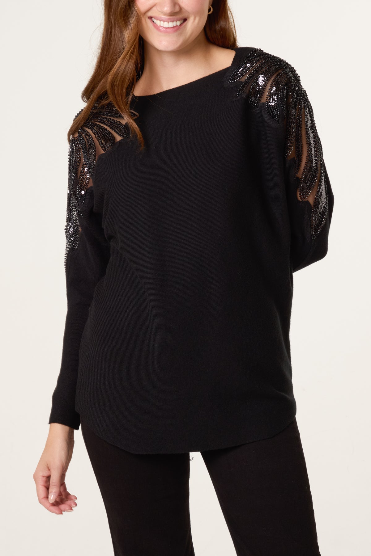 Embellished Cut Out Shoulder Jumper