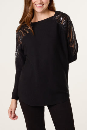 Embellished Cut Out Shoulder Jumper