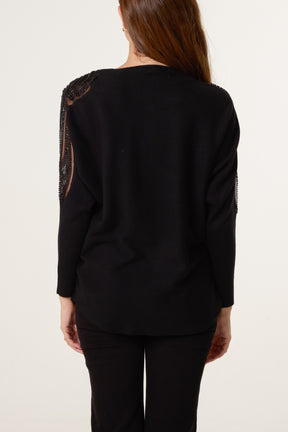 Embellished Cut Out Shoulder Jumper