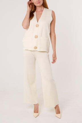 Gold Button Vest & Trouser Knit Set